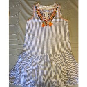 Beachlunchlounge Striped Dress Women's Small Blue White Boho Embroidered